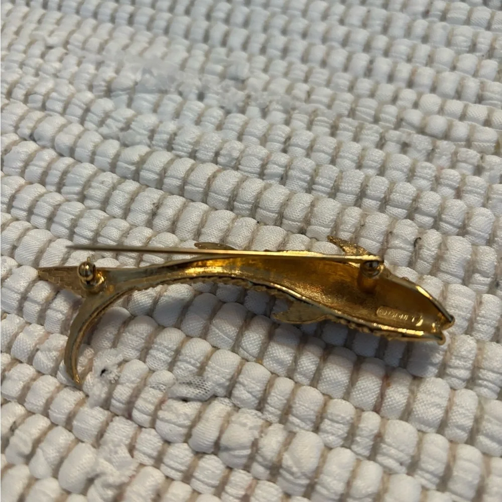 Monet Gold-Tone Long Koi Fish Figural Brooch, Signed